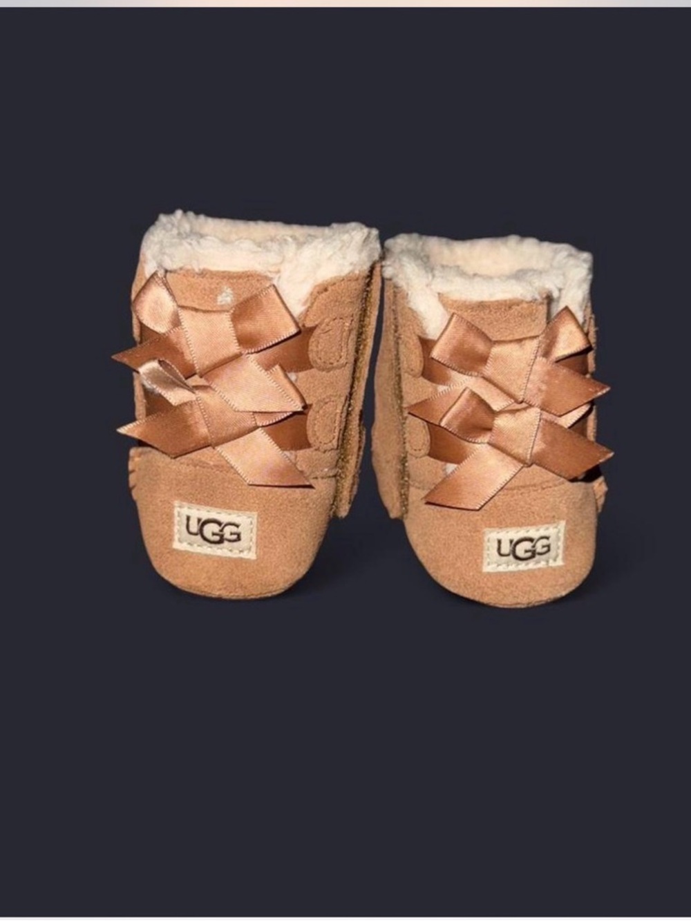 UGG Kids Chestnut Suede Bow Back Booties